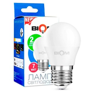 Світлодіодна лампа BIOM BT-563 G45 7W E27 3000K (Куля)